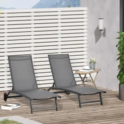 Pack de 2 tumbonas Lucas Outsunny reclinables con ruedas 102x165x66 cm