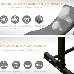 Pack de 2 tumbonas Outsunny plegables forma de S ergonómicas gris 63x61x165 cm
