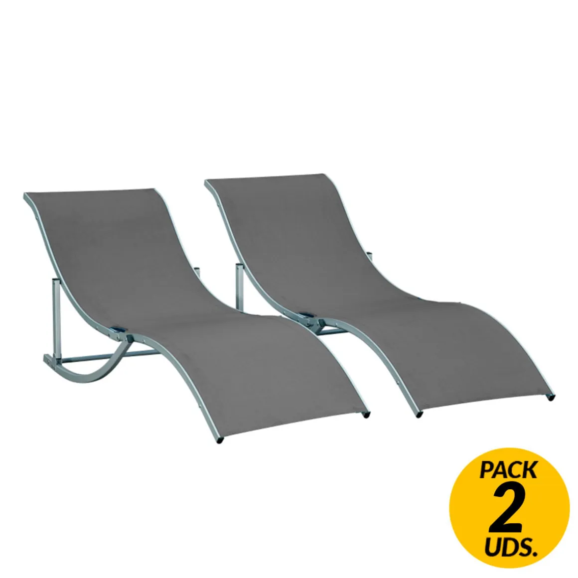 Pack de 2 tumbonas Outsunny plegables forma de S ergonómicas gris 63x61x165 cm