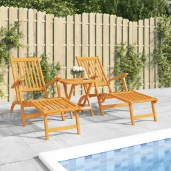 Pack de 2 tumbonas Paris con reposapiés madera acacia 72x168x55 cm