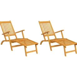 Pack de 2 tumbonas Paris con reposapiés madera acacia 72x168x55 cm