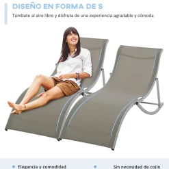 Pack de 2 tumbonas Talasia Outsunny plegables gris 63x165x61 cm