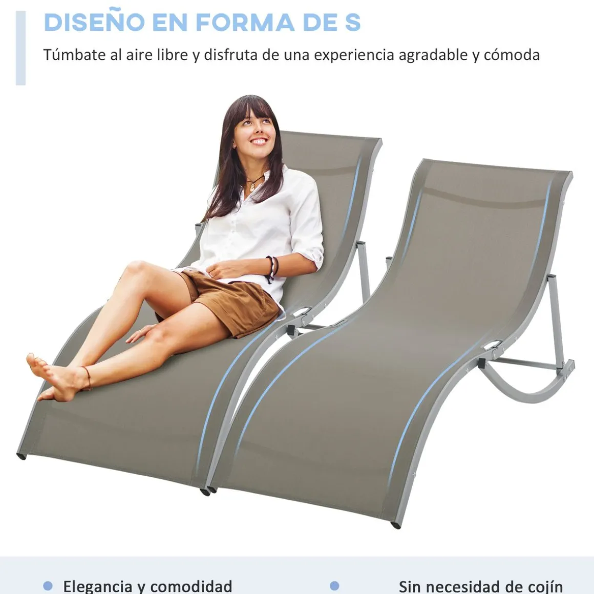 Pack de 2 tumbonas Talasia Outsunny plegables gris 63x165x61 cm