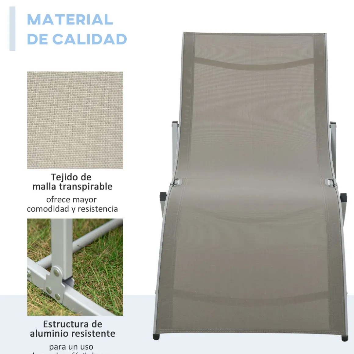 Pack de 2 tumbonas Talasia Outsunny plegables gris 63x165x61 cm