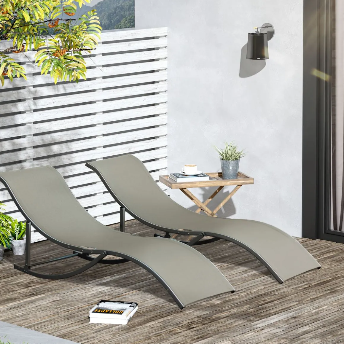 Pack de 2 tumbonas Talasia Outsunny plegables gris 63x165x61 cm
