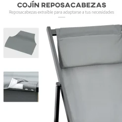 Pack de 2 tumbonas Thassos Outsunny plegables 5 posiciones gris
