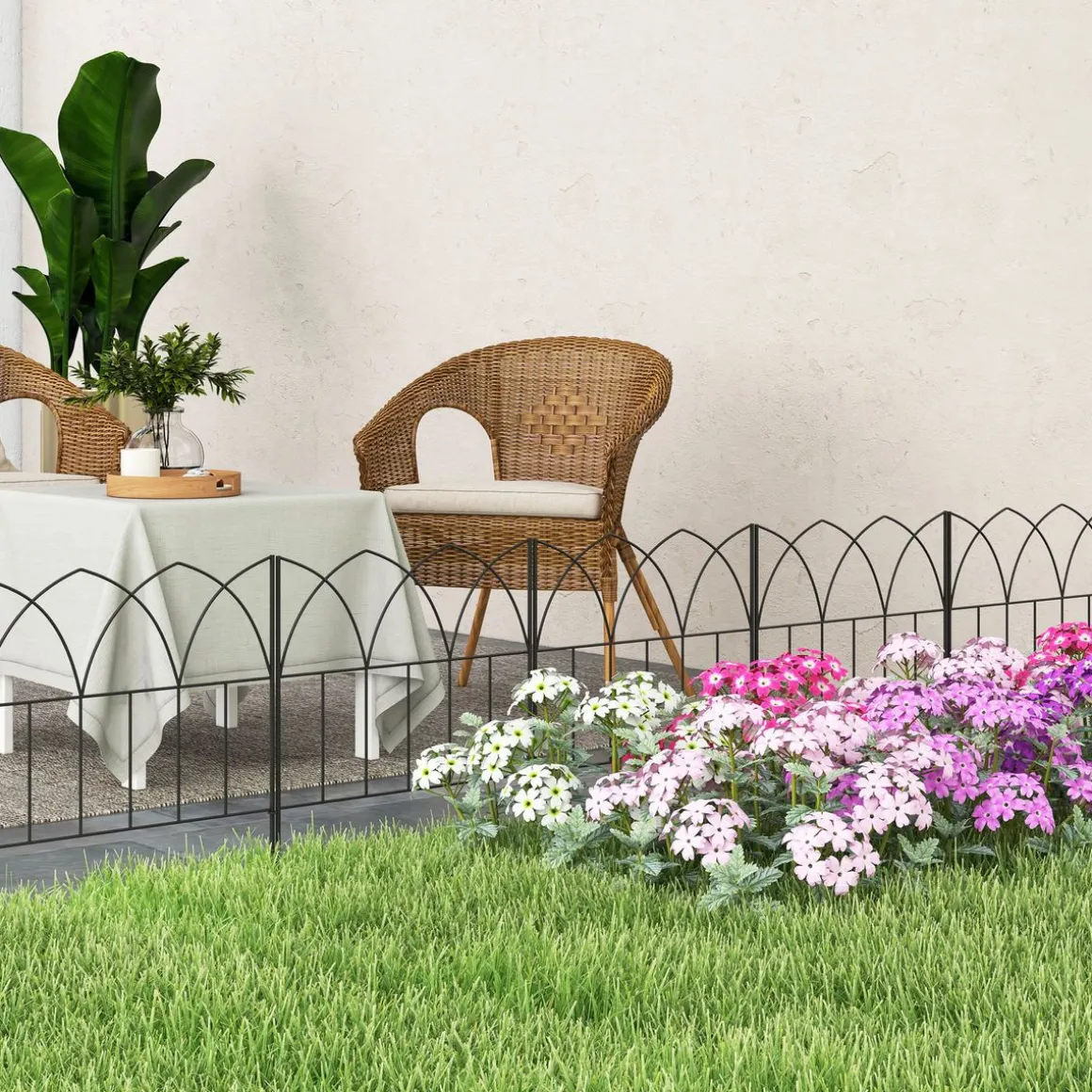 Pack de 5 vallas de jardín Margarita Outsunny personalizable negro 45,5x205 cm