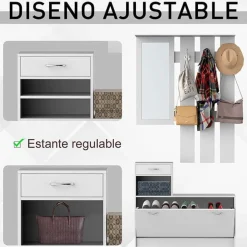 Pack mueble para recibidor multifuncional blanco