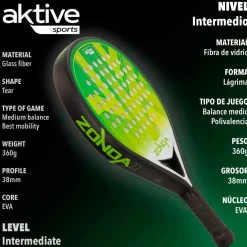 Pala de pádel Zonda 2.2 Aktive Sports fibra de vidrio forma lágrima verde