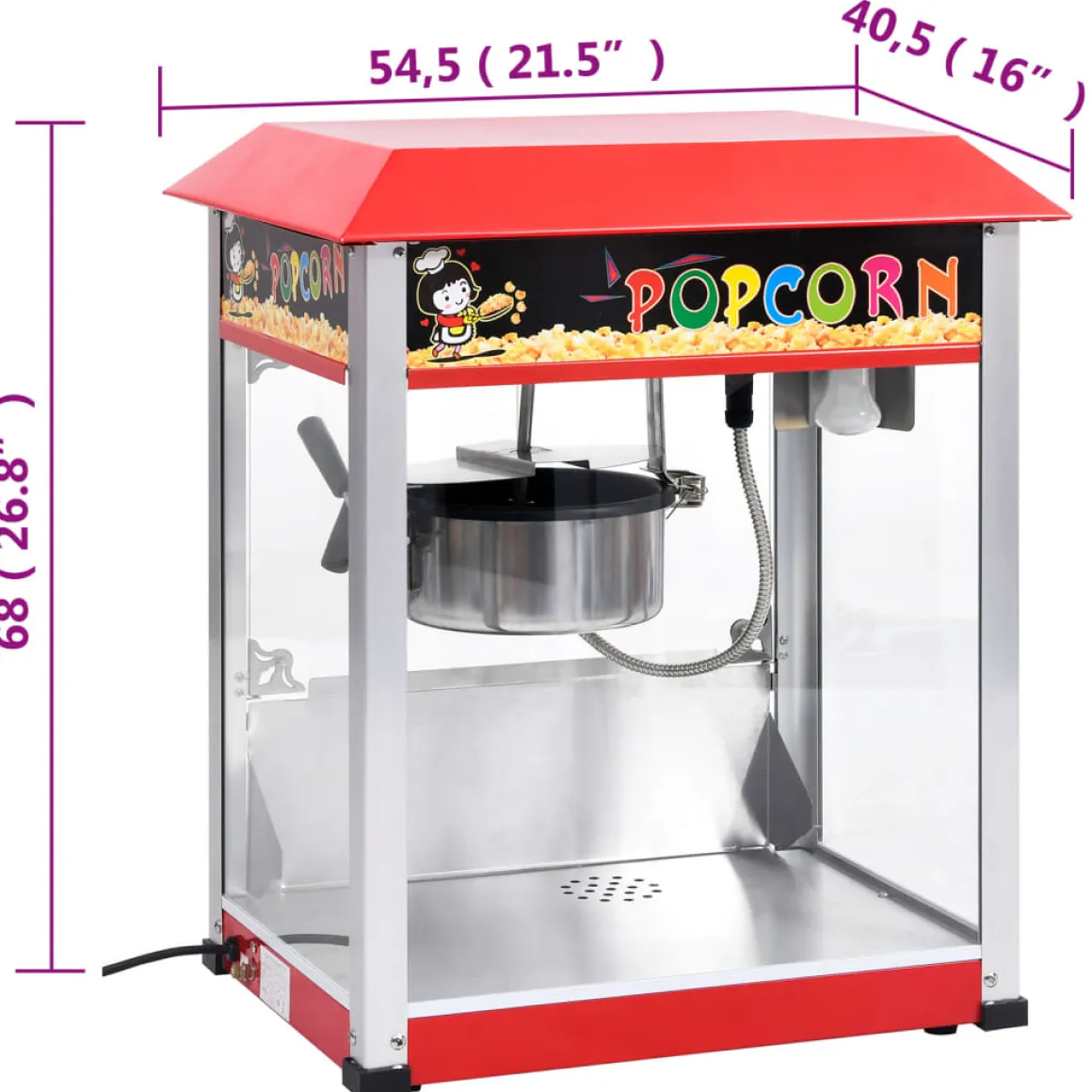 Palomitera con olla de teflón 1400W 2,7L rojo 68x54,5x40,5 cm