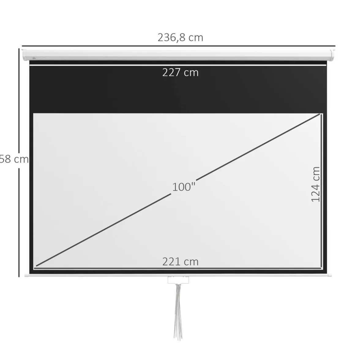 Pantalla de proyección Cinema Homcom 100'' altura ajustable blanco 158x236,8x8 cm