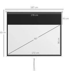 Pantalla de proyección Cinema Homcom 80'' altura ajustable blanco 150x187x8 cm
