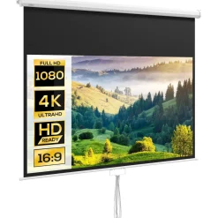 Pantalla de proyección Cinema Homcom 80'' altura ajustable blanco 150x187x8 cm
