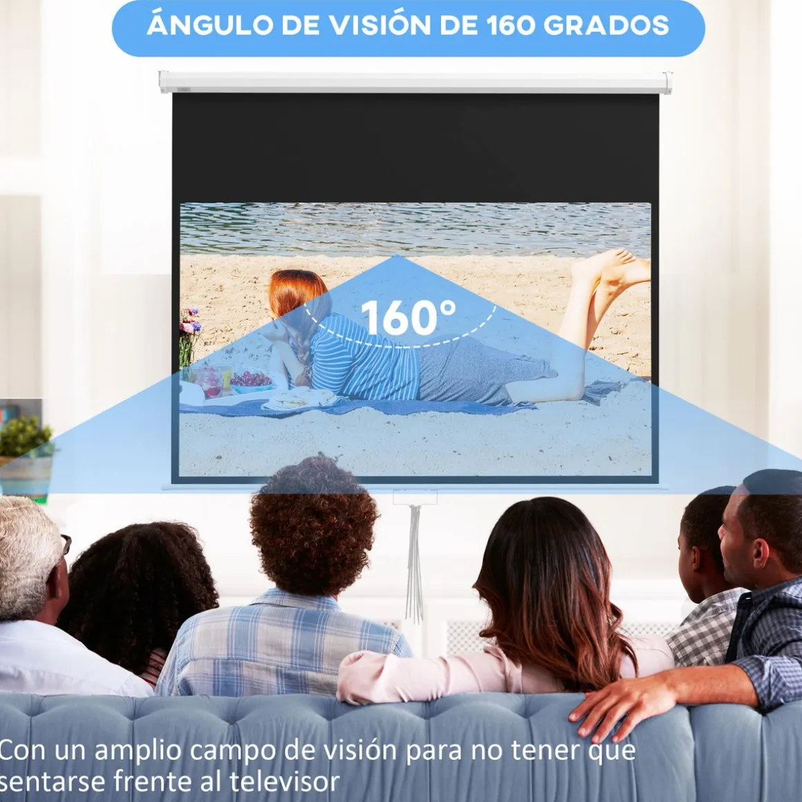 Pantalla de proyección Cinema Homcom 80'' altura ajustable blanco 150x187x8 cm