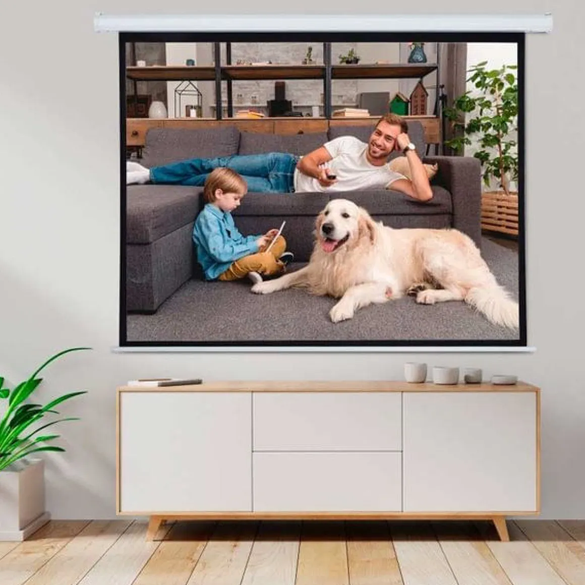 Pantalla de proyector eléctrica 4:3 control remoto 84" blanco 128x195x171 cm