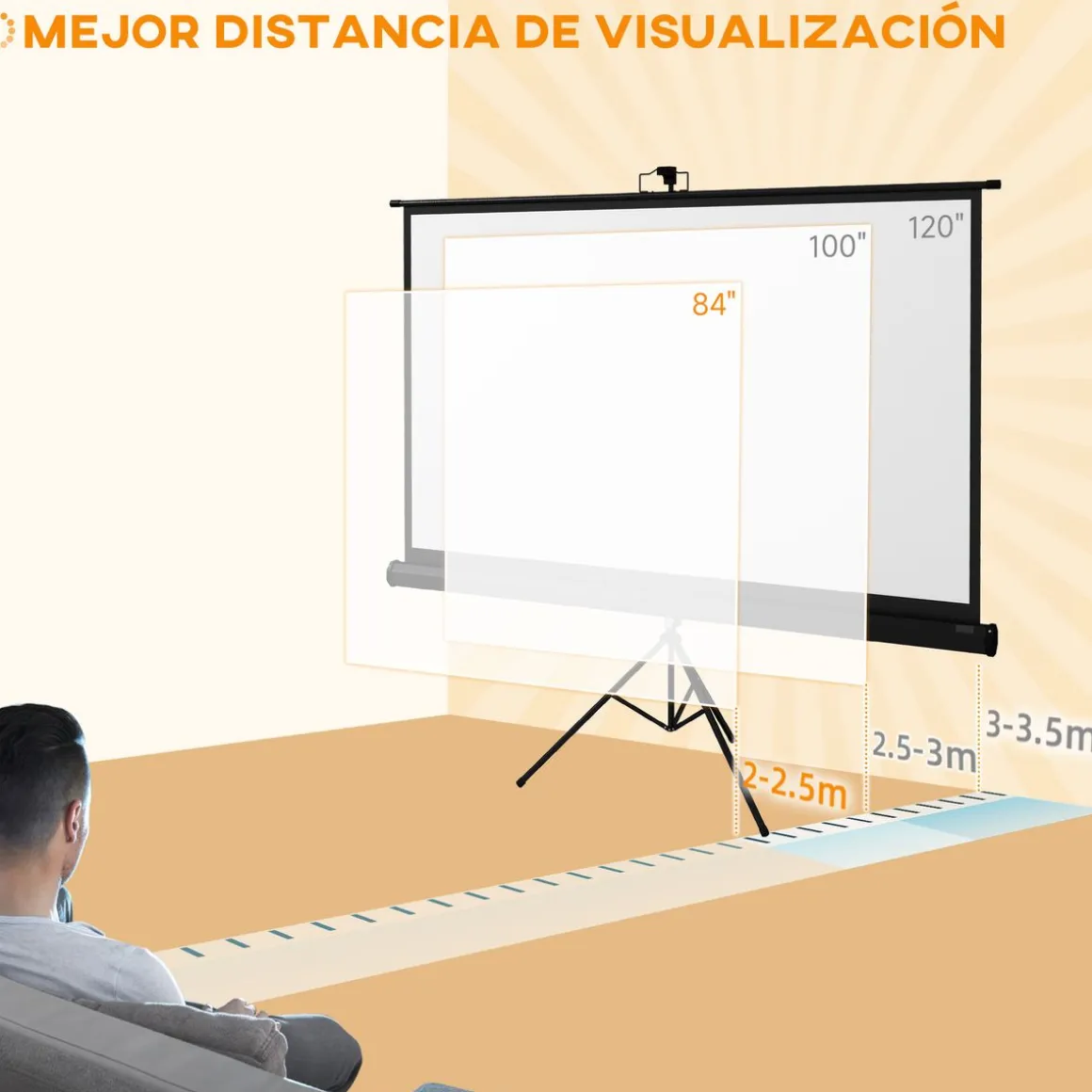 Pantalla de proyector portátil Homcom 100 pulgadas altura ajustable negro 136x135,8x8 cm