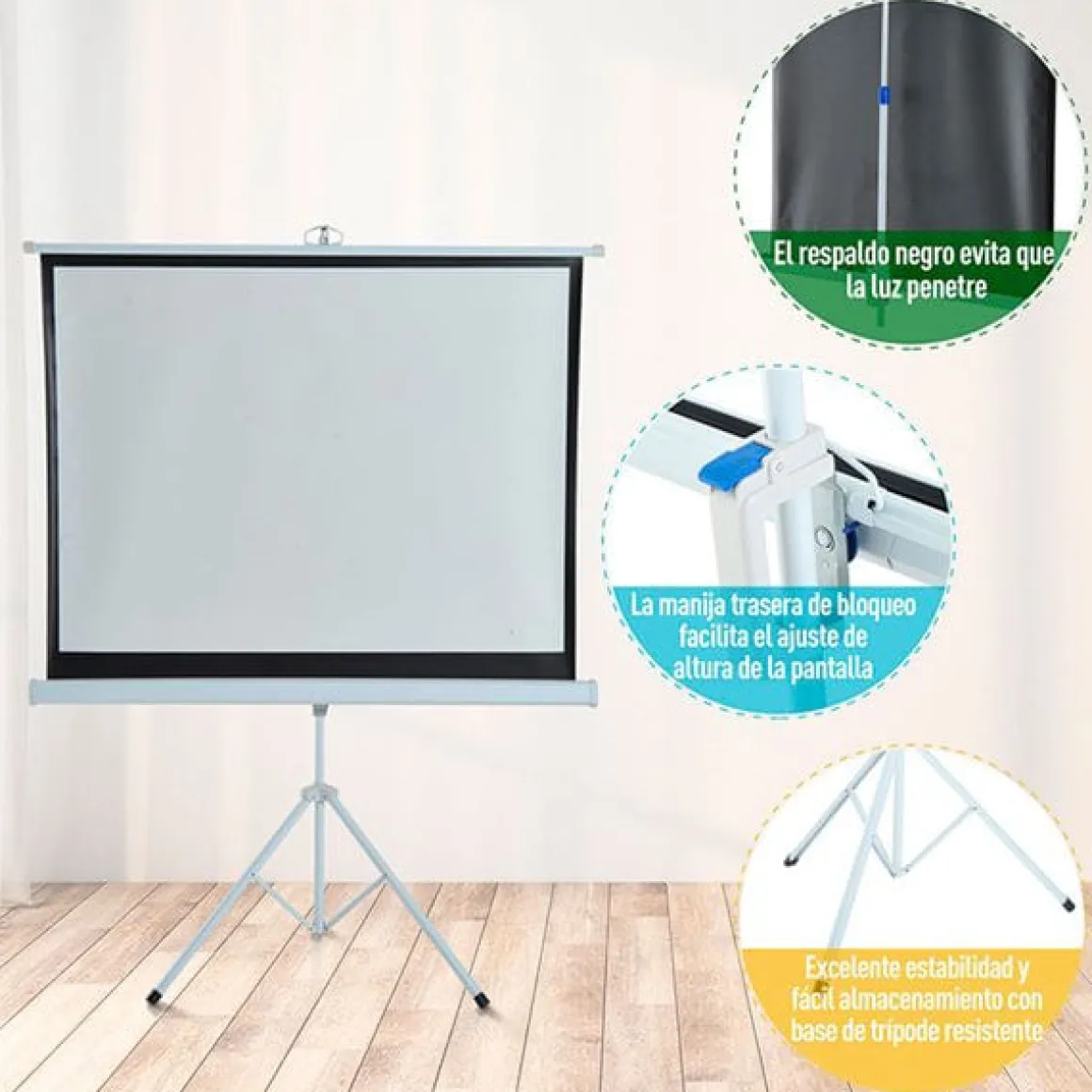 Pantalla para proyección motorizada plegable 84" 4:3 con soporte altura ajustable