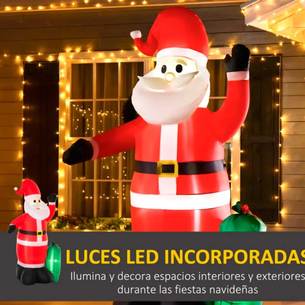 Papá Noel inflable Homcom con saco de regalos + luces LED + inflador multicolor 240x148x85 cm