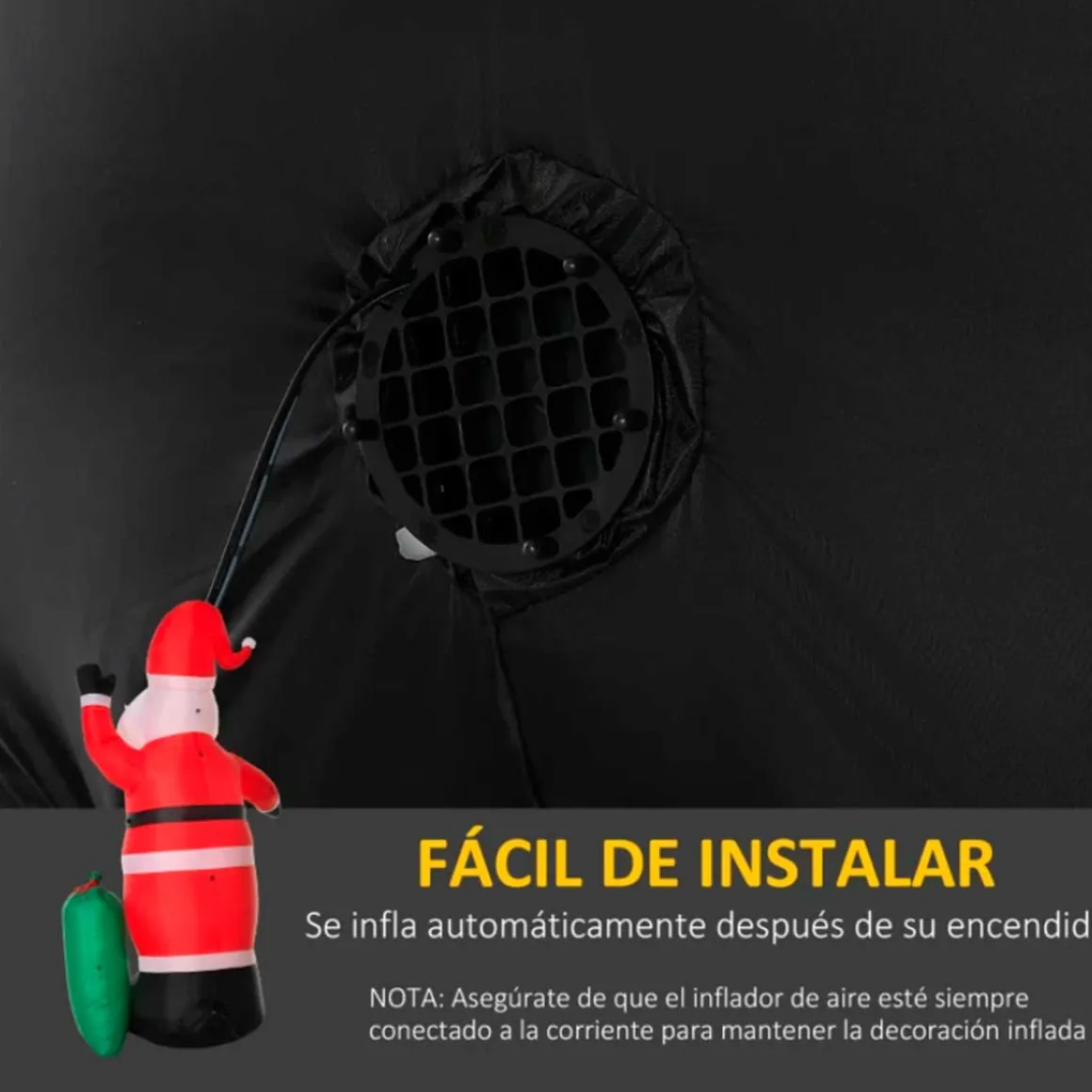 Papá Noel inflable Homcom con saco de regalos + luces LED + inflador multicolor 240x148x85 cm