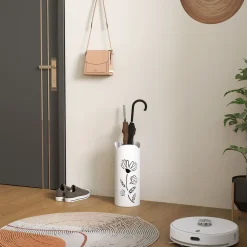 Paragüero Gisel Homcom 4 ganchos con bandeja de goteo blanco 41x17x17 cm