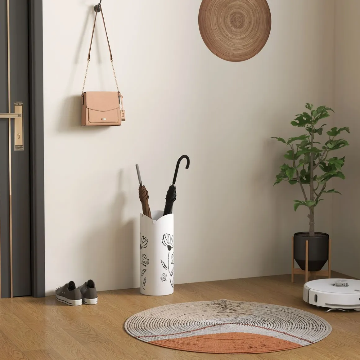 Paragüero Gisel Homcom 4 ganchos con bandeja de goteo blanco 41x17x17 cm