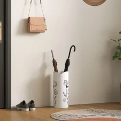 Paragüero Gisel Homcom 4 ganchos con bandeja de goteo blanco 41x17x17 cm