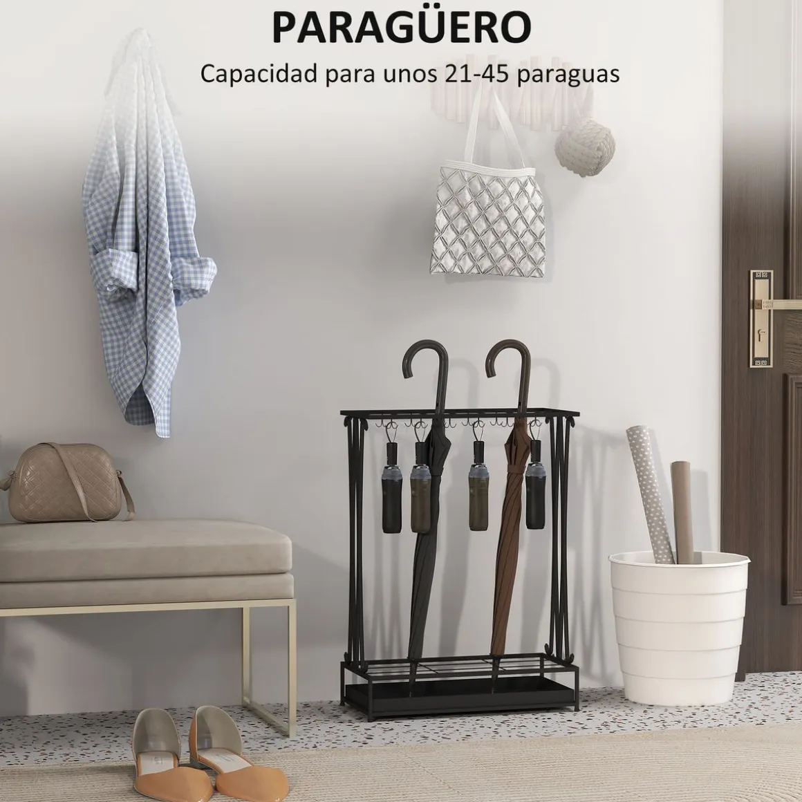 Paragüero Rumba Homcom 21 espacios con 24 ganchos 68x50x24 cm