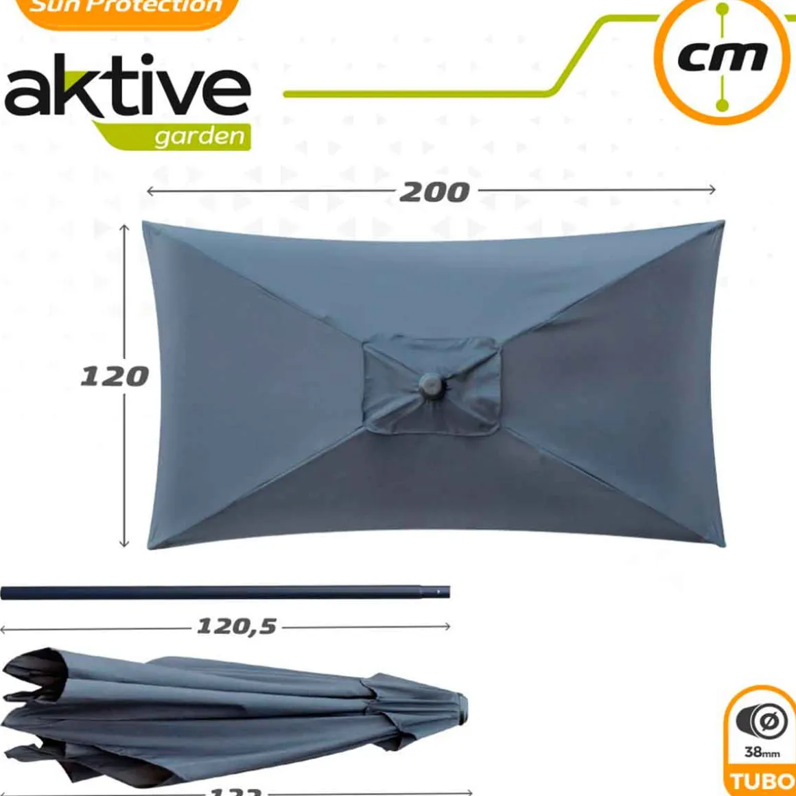 Parasol de balcón Aktive Garden con mástil de aluminio 240x200x120 cm