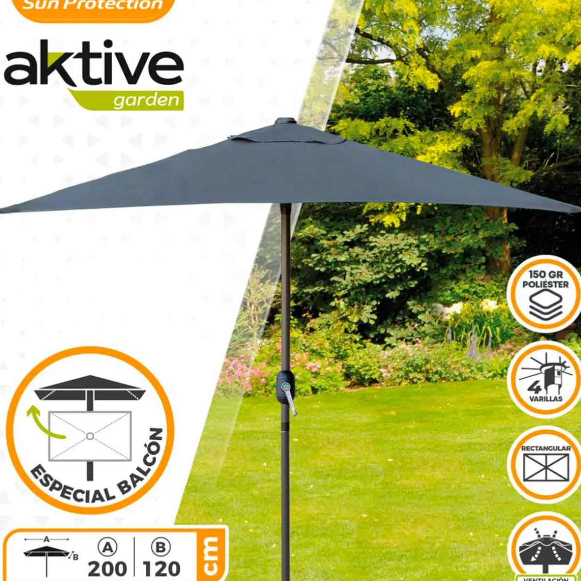 Parasol de balcón Aktive Garden con mástil de aluminio 240x200x120 cm