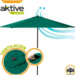 Parasol hexagonal Aktive Garden con chimenea y mástil de aluminio Ø250 cm
