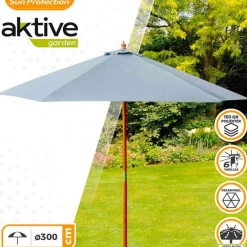 Parasol hexagonal Aktive Garden con mástil de madera antracita Ø300x250 cm