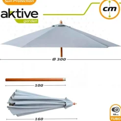 Parasol hexagonal Aktive Garden con mástil de madera antracita Ø300x250 cm