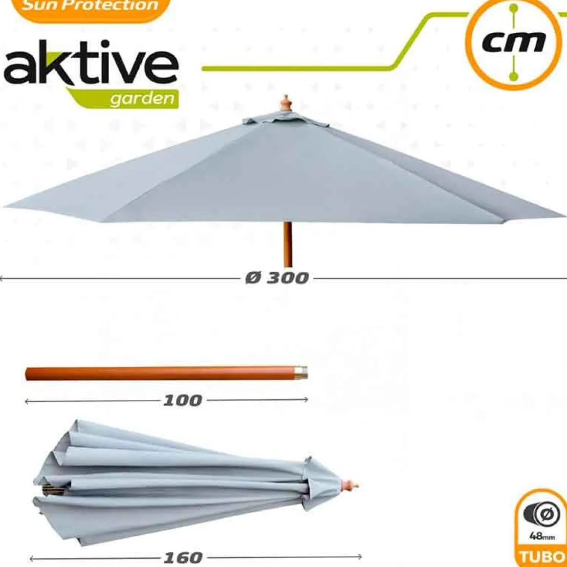 Parasol hexagonal Aktive Garden con mástil de madera antracita Ø300x250 cm