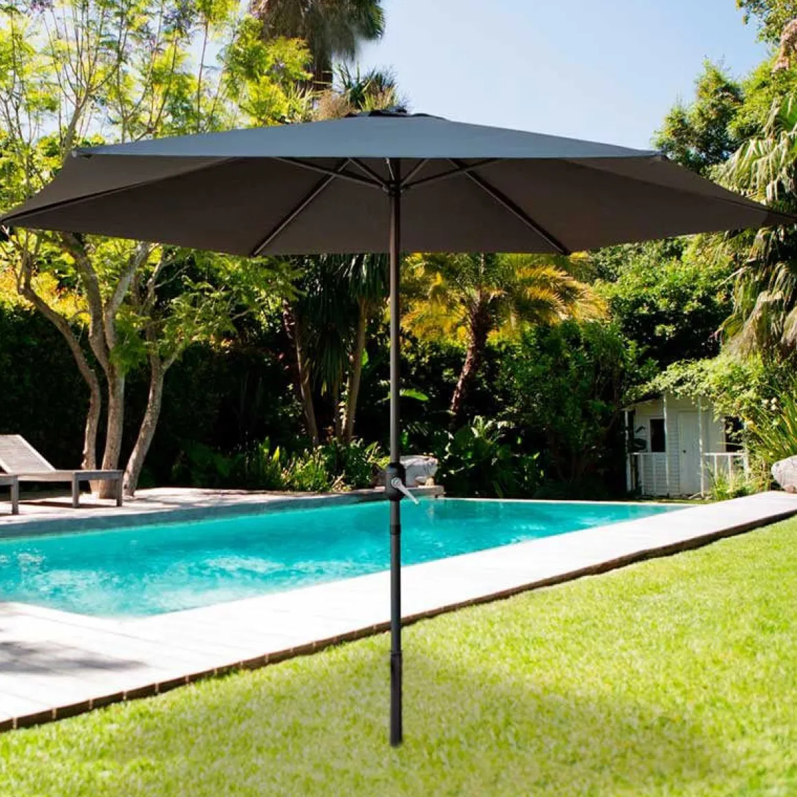Parasol hexagonal Aktive Garden con manivela antracita Ø300x245 cm