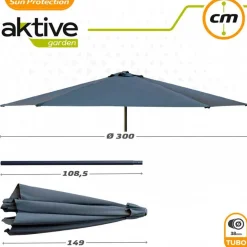 Parasol hexagonal Aktive Garden con manivela antracita Ø300x245 cm