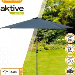 Parasol hexagonal Aktive Garden con manivela antracita Ø300x245 cm