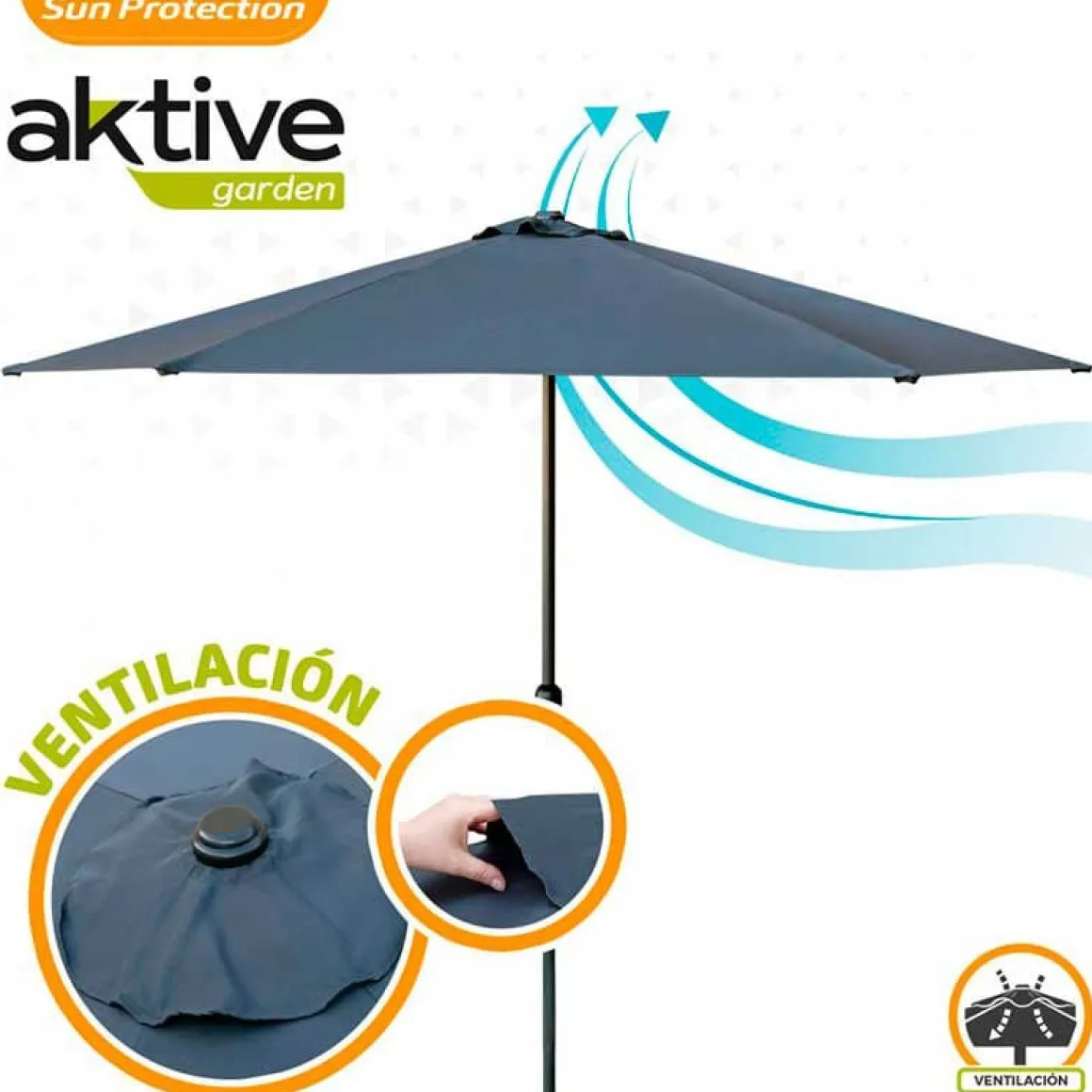 Parasol hexagonal Aktive Garden con manivela antracita Ø300x245 cm