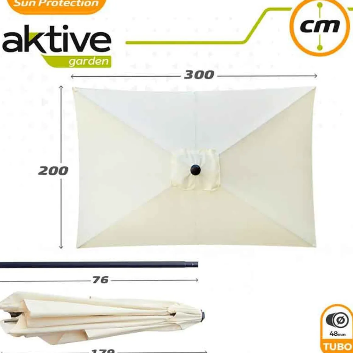 Parasol rectangular Aktive Garden con manivela crema 245x300x200 cm