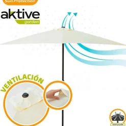 Parasol rectangular Aktive Garden con manivela crema 245x300x200 cm