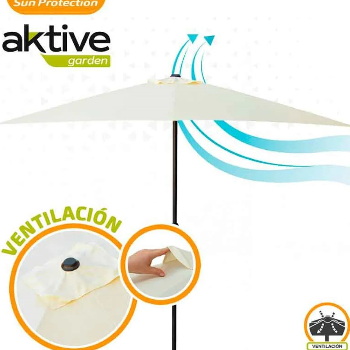 Parasol rectangular Aktive Garden con manivela crema 245x300x200 cm