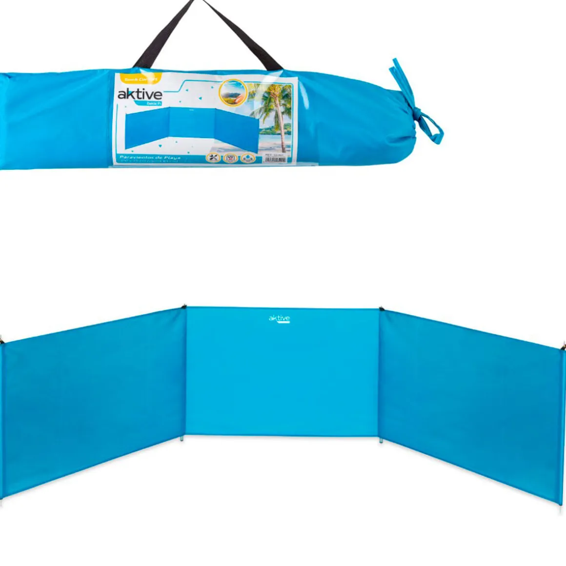 Paravientos Aktive Beach plegable protección UV + bolsa de transporte azul 84x300 cm