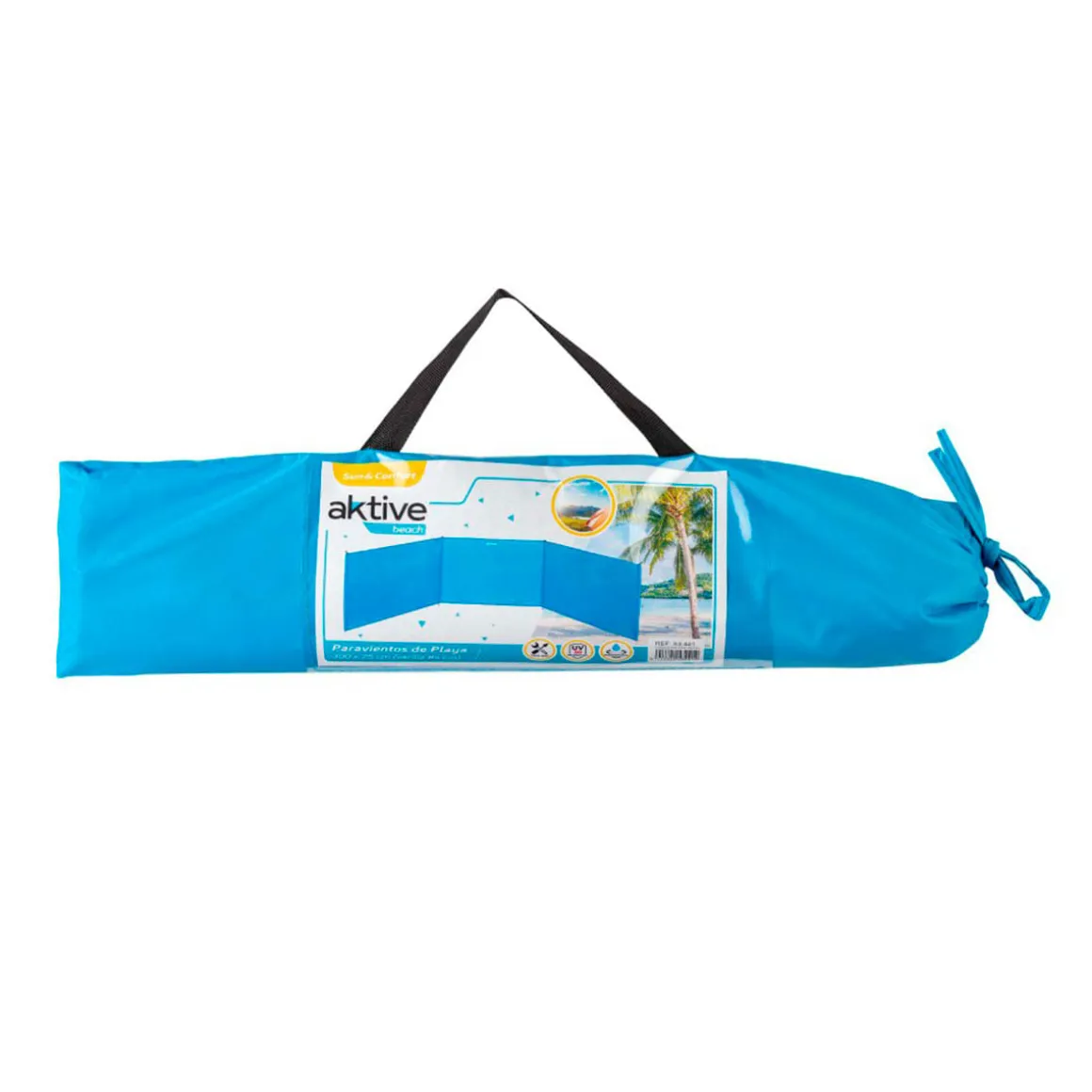 Paravientos Aktive Beach plegable protección UV + bolsa de transporte azul 84x300 cm