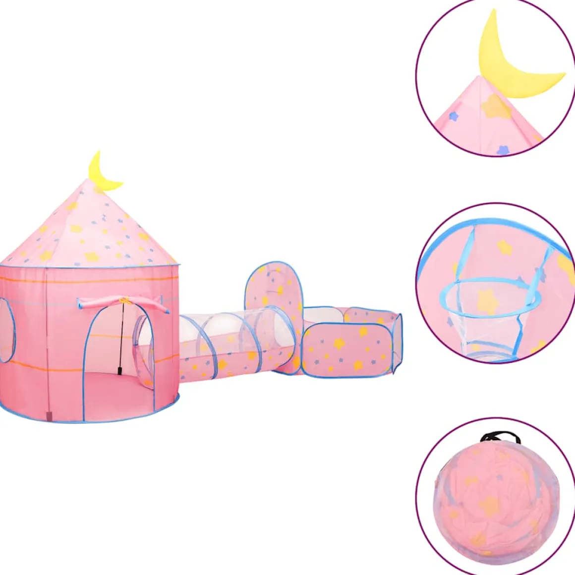 Parque de juegos infantil PinkDream 2 tiendas + túnel multicolor 128x120x301 cm