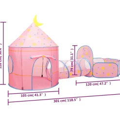 Parque de juegos infantil PinkDream 2 tiendas + túnel multicolor 128x120x301 cm