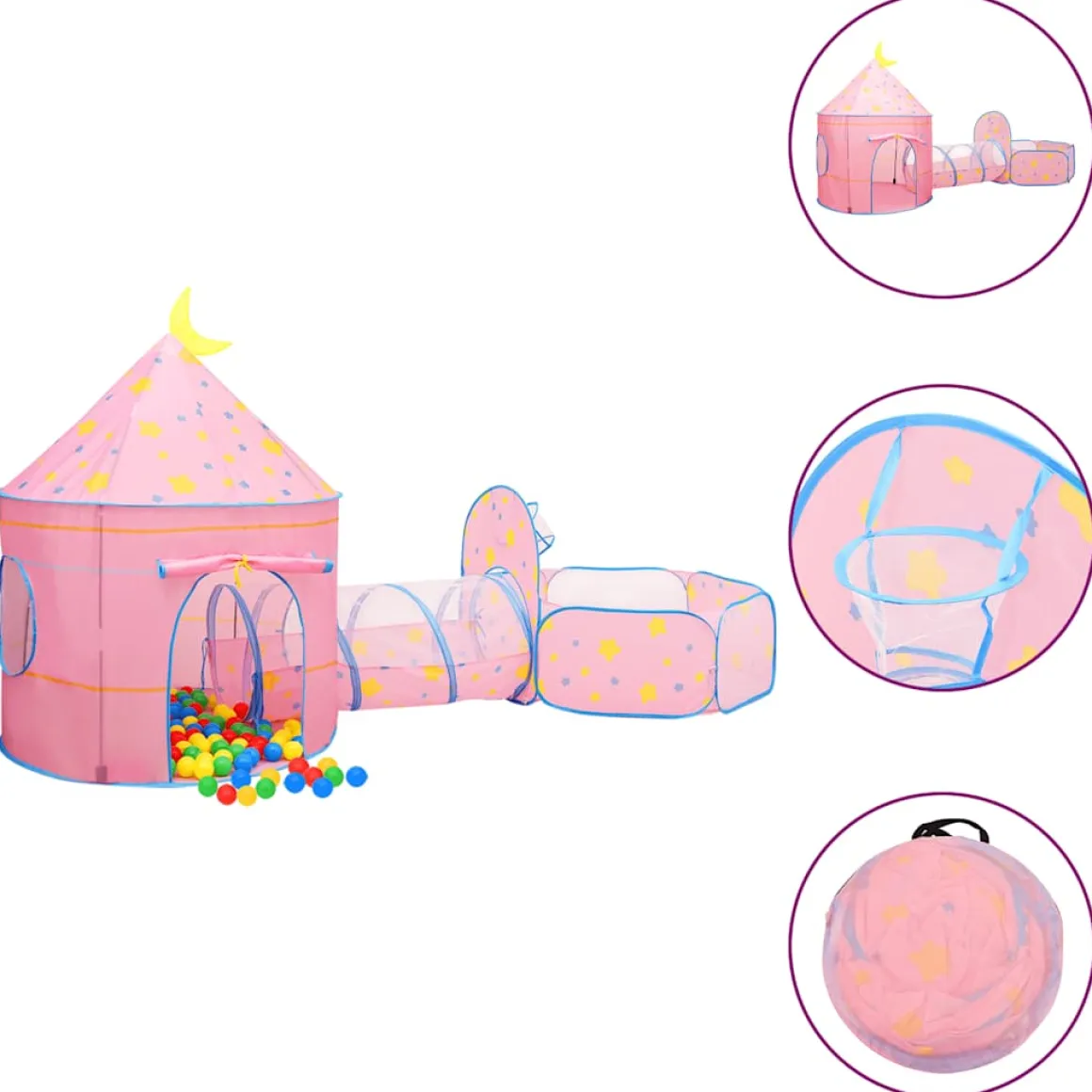 Parque de juegos infantil PinkDream 2 tiendas + túnel multicolor 128x120x301 cm