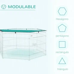 Parque de juegos para perros PawHut 6 paneles con puerta + toldo inox Ø120x60 cm