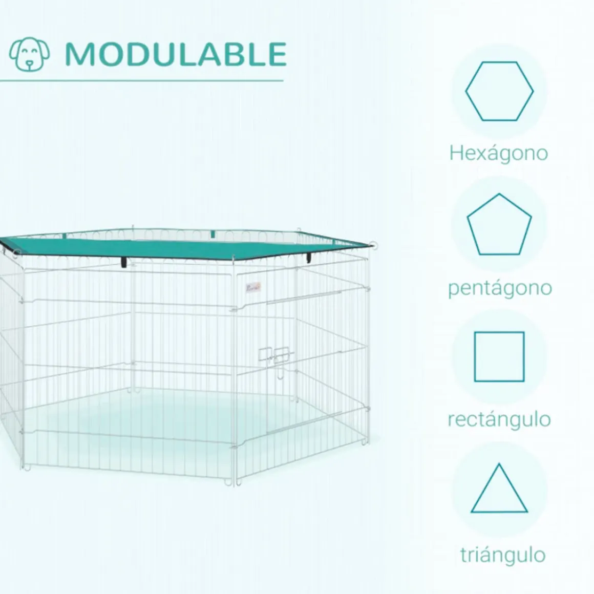 Parque de juegos para perros PawHut 6 paneles con puerta + toldo inox Ø120x60 cm