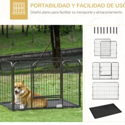 Parque para mascotas Arena Pawhut 4 paneles negro 71x109x74 cm