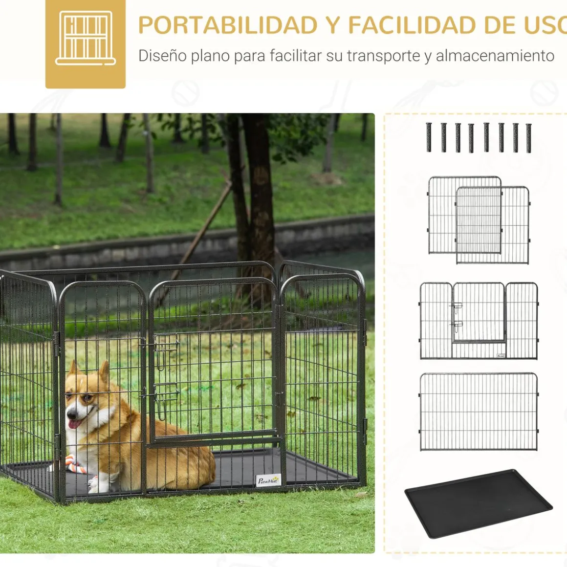 Parque para mascotas Arena Pawhut 4 paneles negro 71x109x74 cm