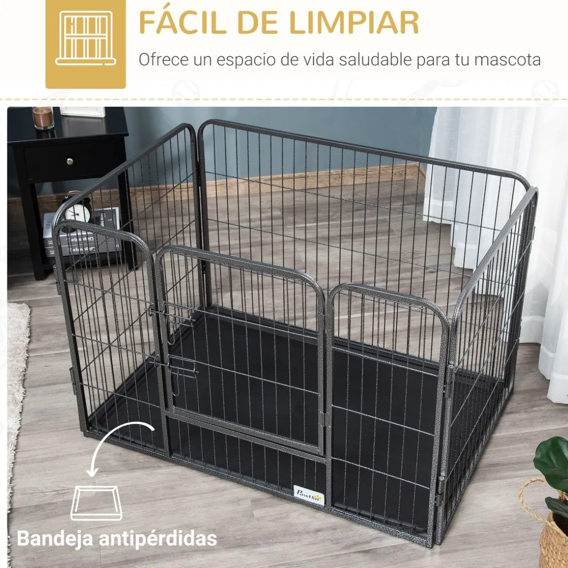 Parque para mascotas Arena Pawhut 4 paneles negro 71x109x74 cm